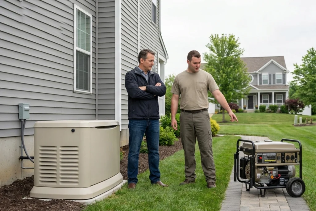 Allison Park homeowner comparing portable and standby generators