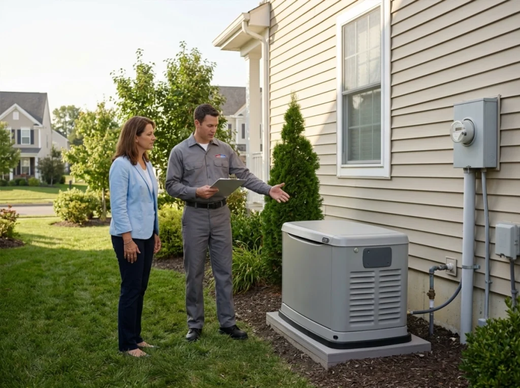 Ross homeowner planning standby generator installation with electrician